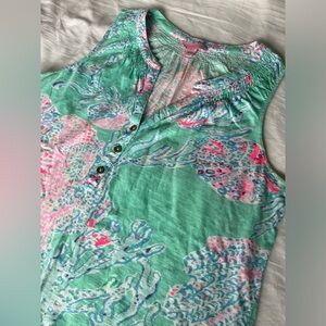 Medium Lilly Pulitzer Coral Pink Blue Aqua Sleeveless Blouse